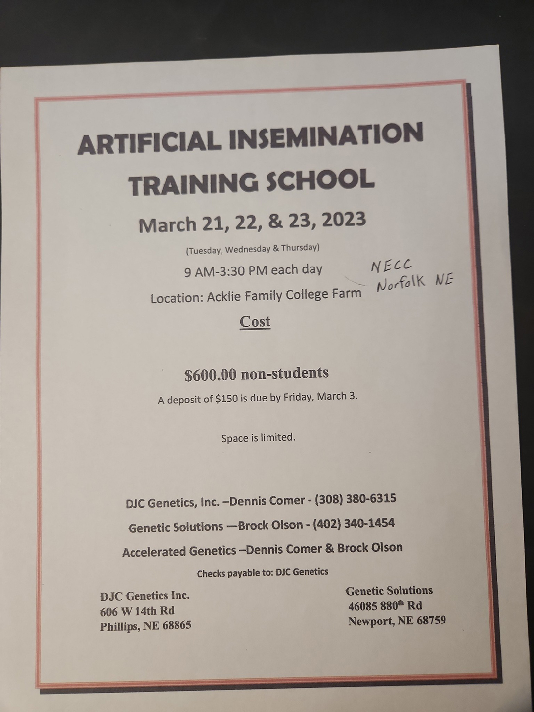 Registration to Artificial Insemination School